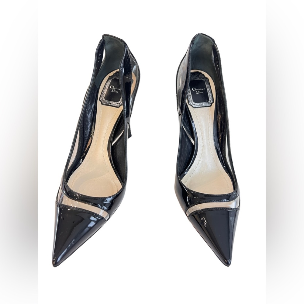 DIOR Dior Black Leather and PVC Flared Heel Pumps